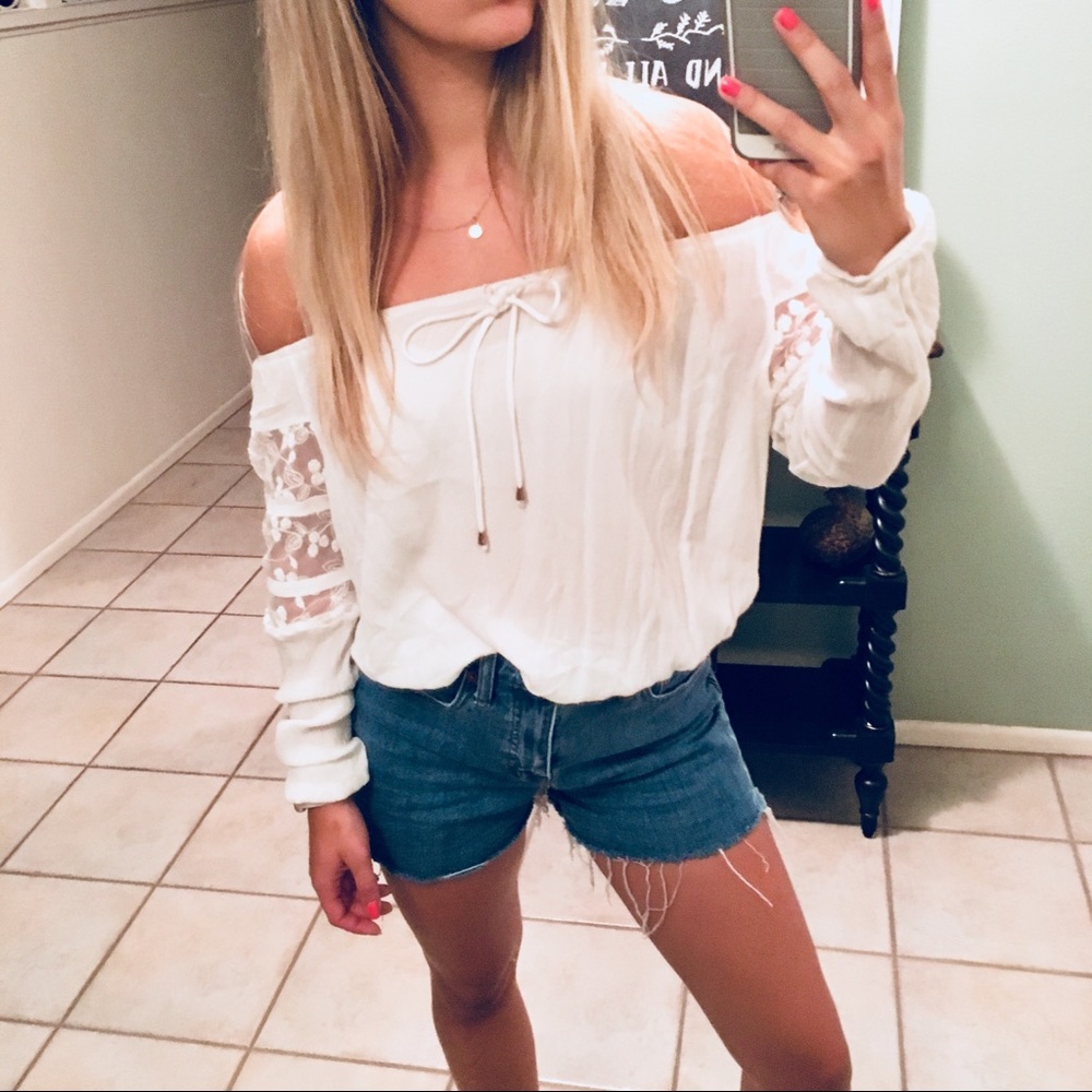 Off shoulder white lace top